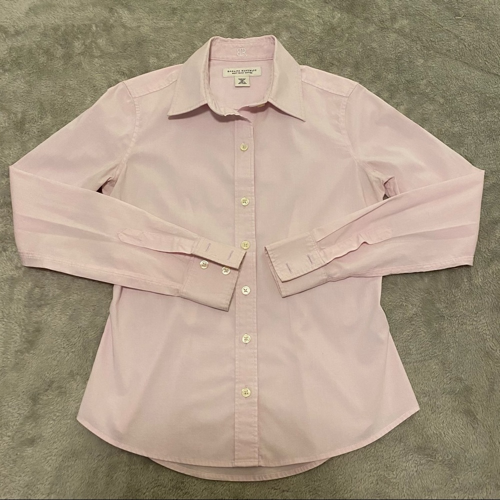 Banana Republic Women’s Non-iron Fitted Stretch Button Down Shirt Pink 0 Petite